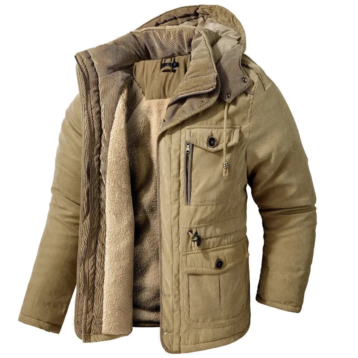 men's hooded parka jacket in khaki