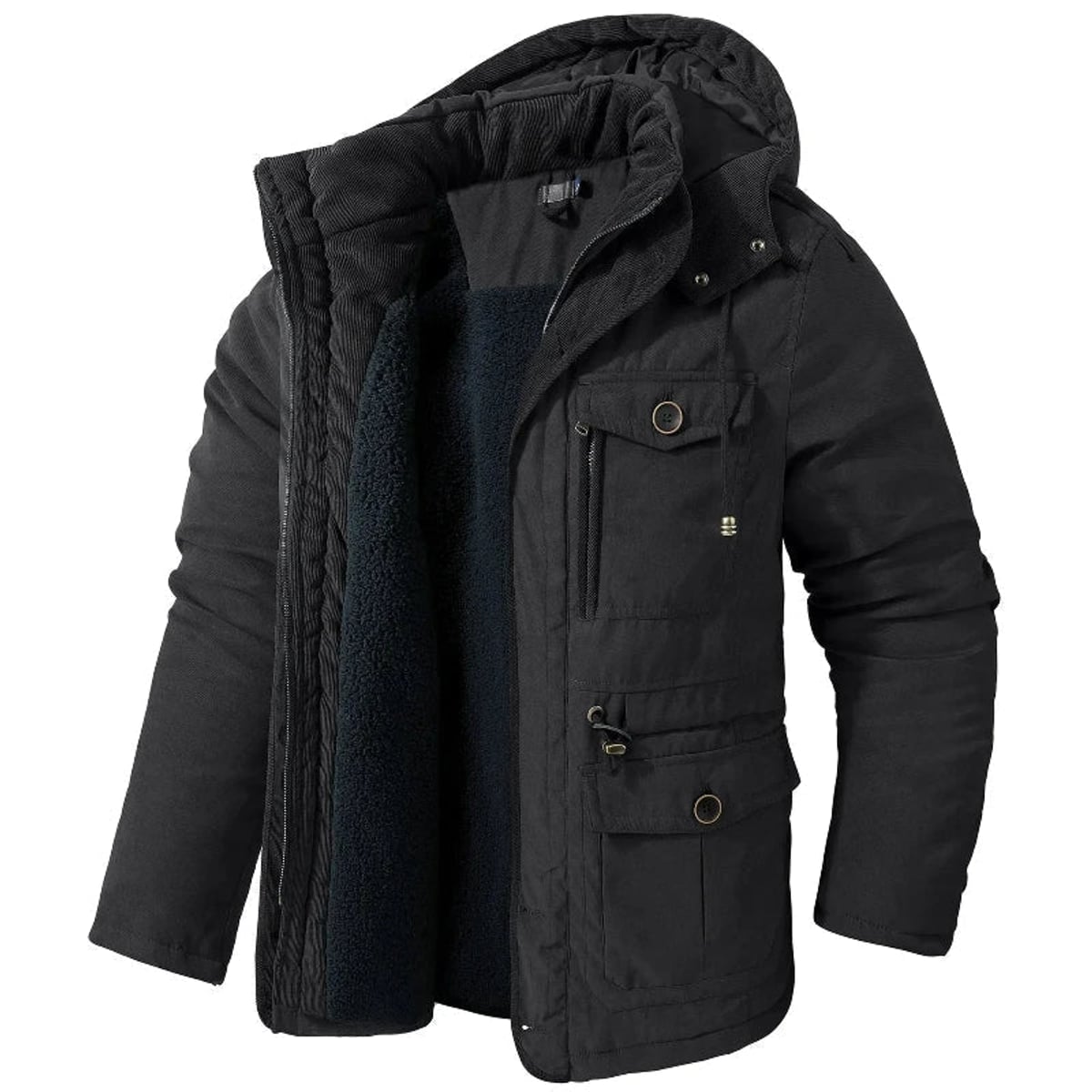 men's hooded parka jacket in black