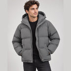 men's hooded puffer jacket in dark gray