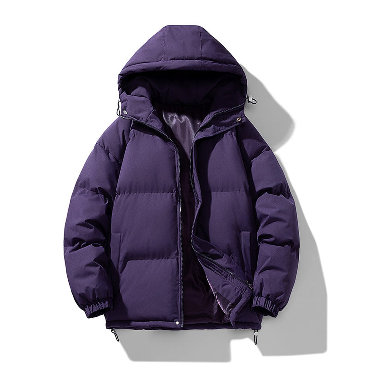 men's hooded puffer jacket in purple