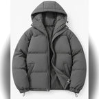 men's hooded puffer jacket in dark gray