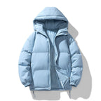 men's hooded puffer jacket in light blue