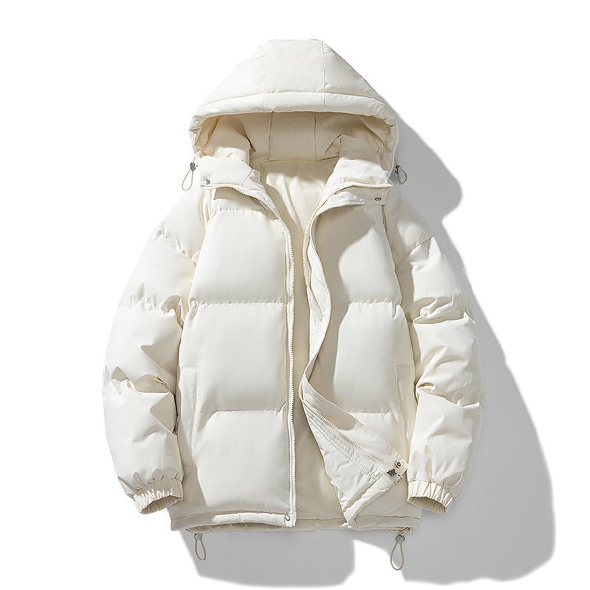 men's hooded puffer jacket in beige