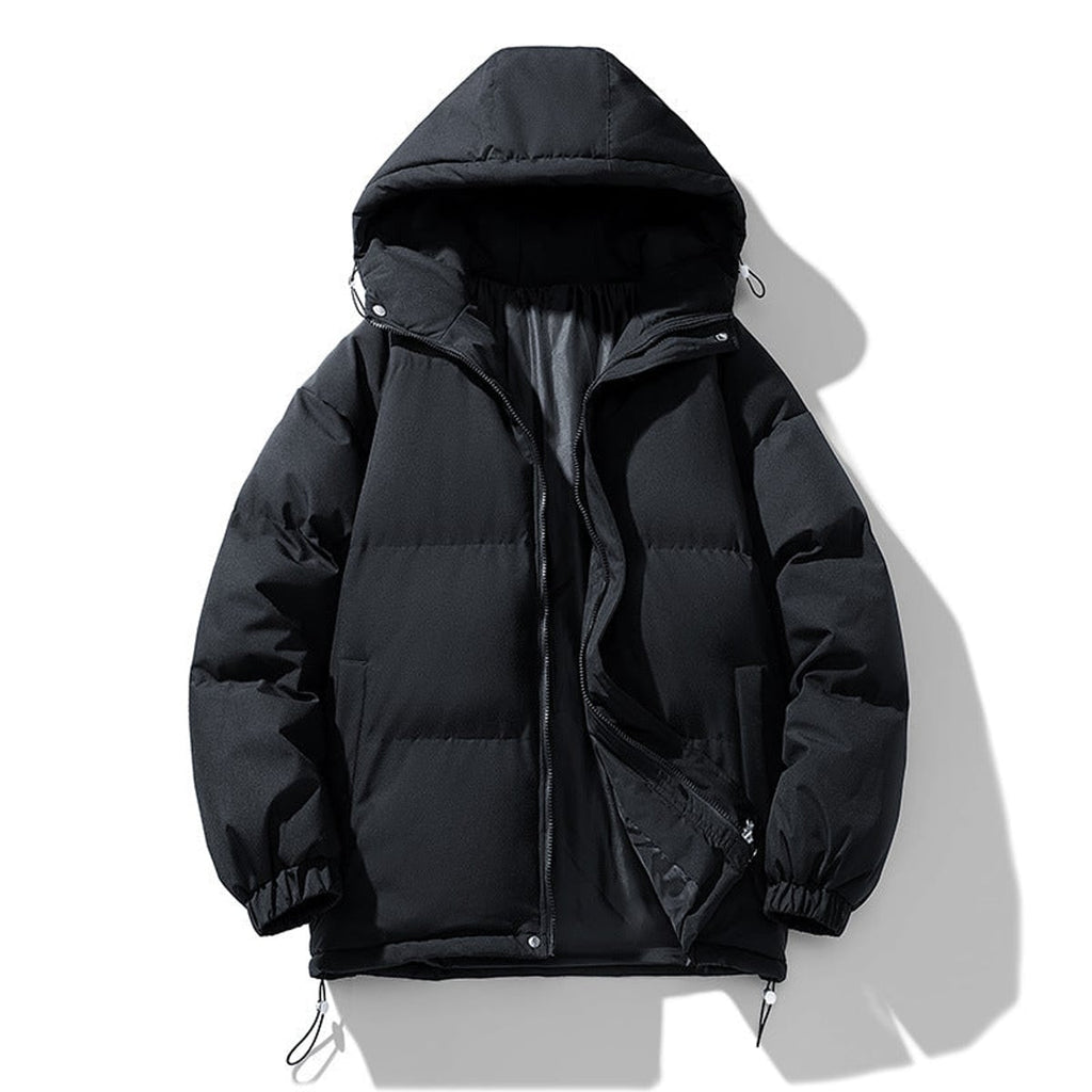 men's hooded puffer jacket in black