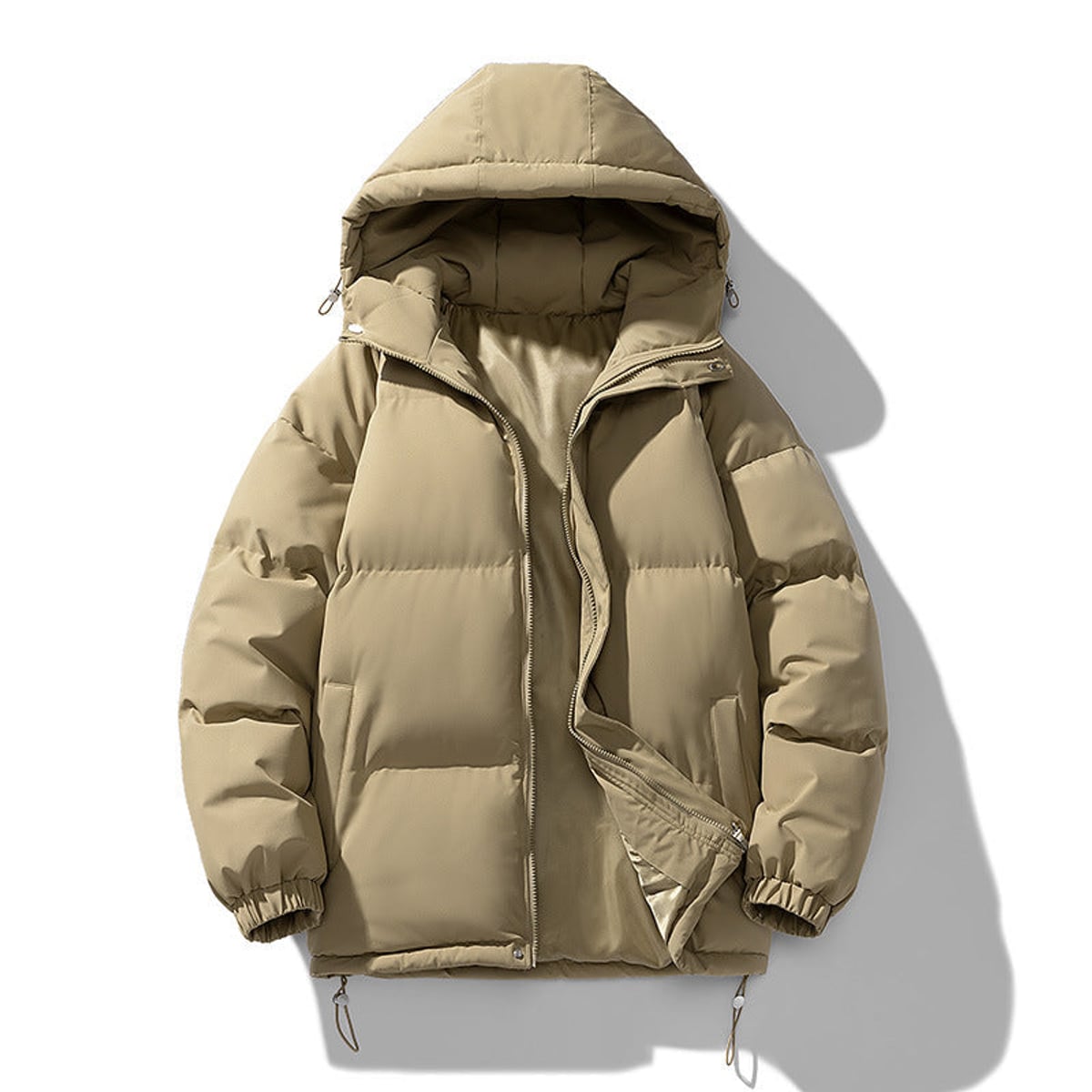 men's hooded puffer jacket in khaki