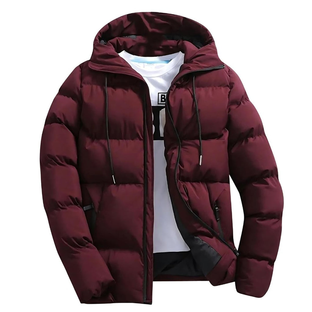 men's hooded puffer parka with hood in red