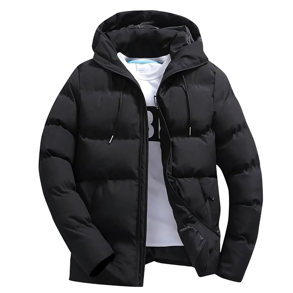 men's hooded puffer parka with hood in black