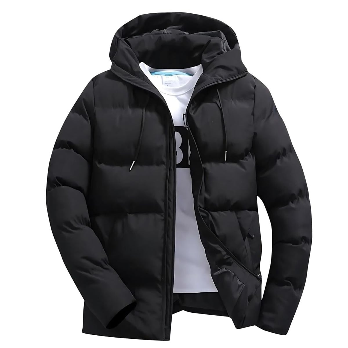 men's hooded puffer parka with hood in black