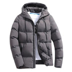 men's hooded puffer parka with hood in gray