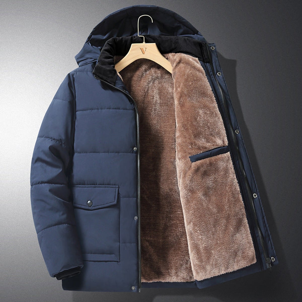 men's hooded quilted jacket blue