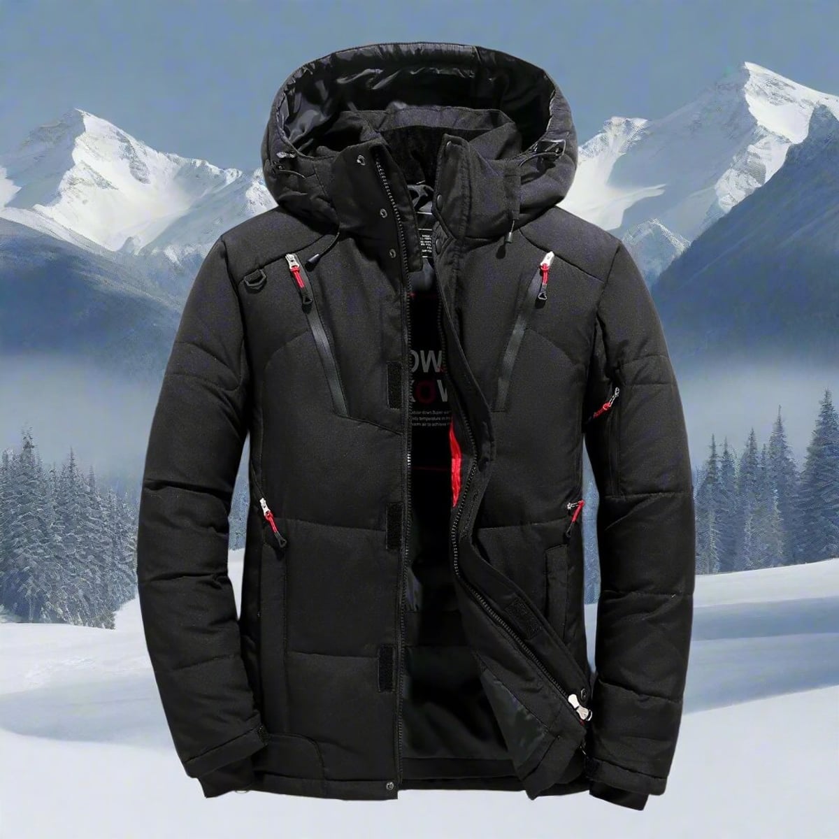 men's hooded quilted winter jacket in black