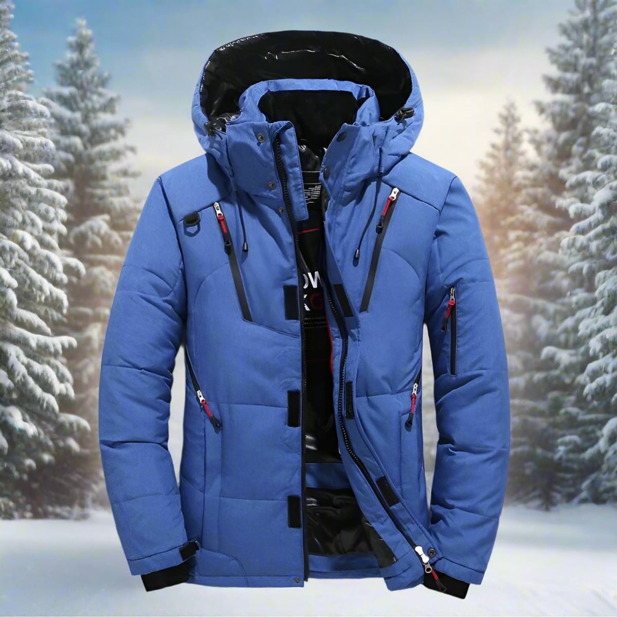 men's hooded quilted winter jacket in blue
