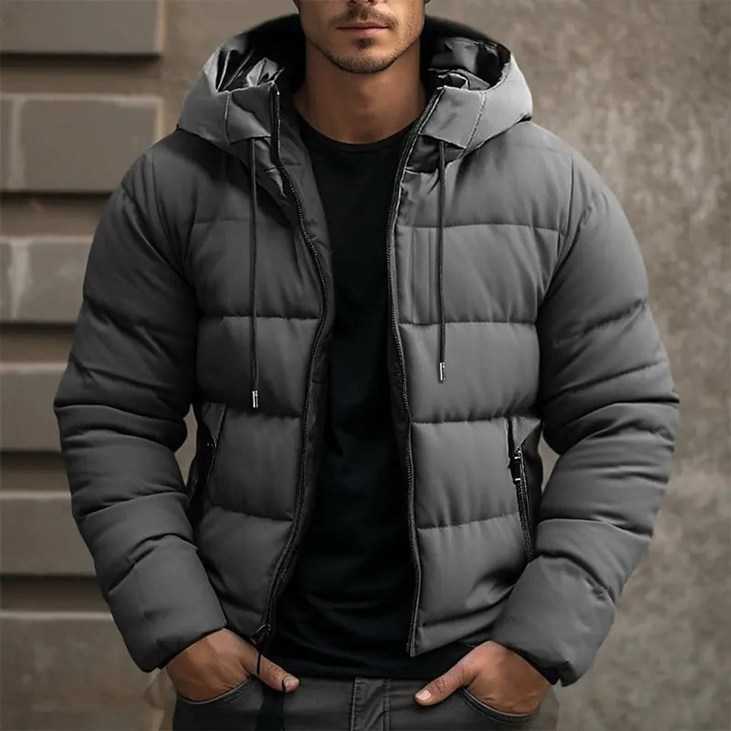 men's hooded slim puffer jacket in gray