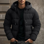 men's hooded slim puffer jacket in black