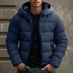 men's hooded slim puffer jacket in dark blue