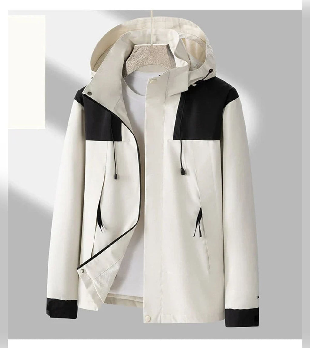 men's hooded zip-up light outdoor jacket in off-white