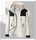 men's hooded zip-up light outdoor jacket in off-white