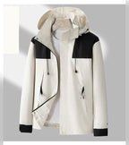men's hooded zip-up light outdoor jacket in off-white