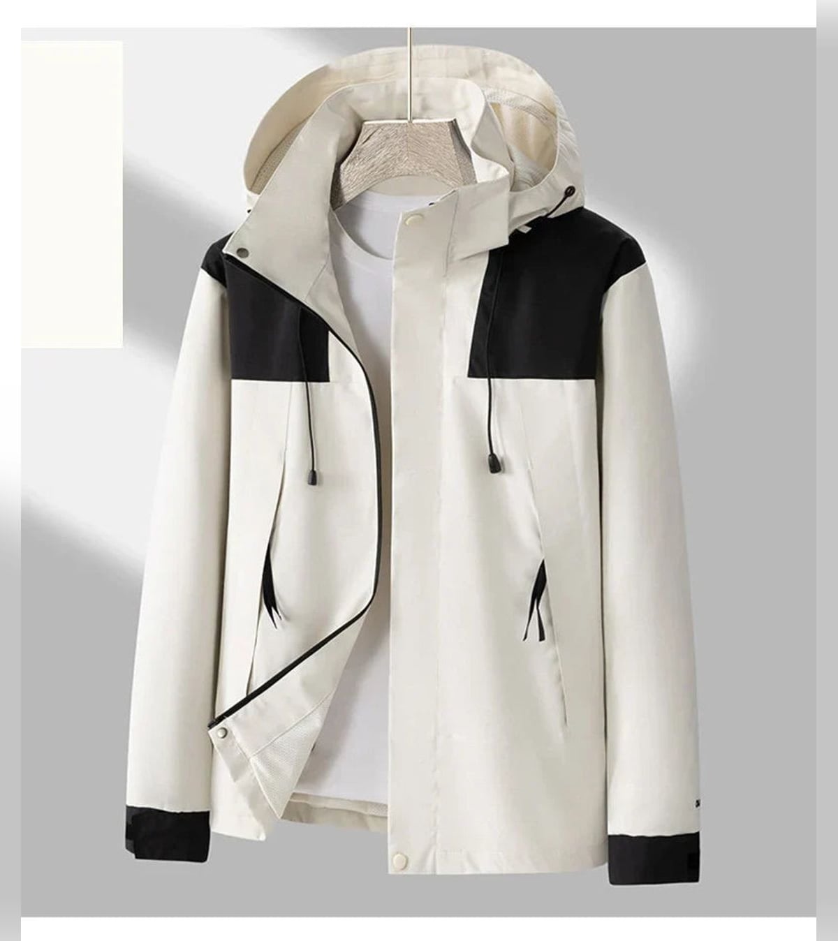 men's hooded zip-up light outdoor jacket in off-white