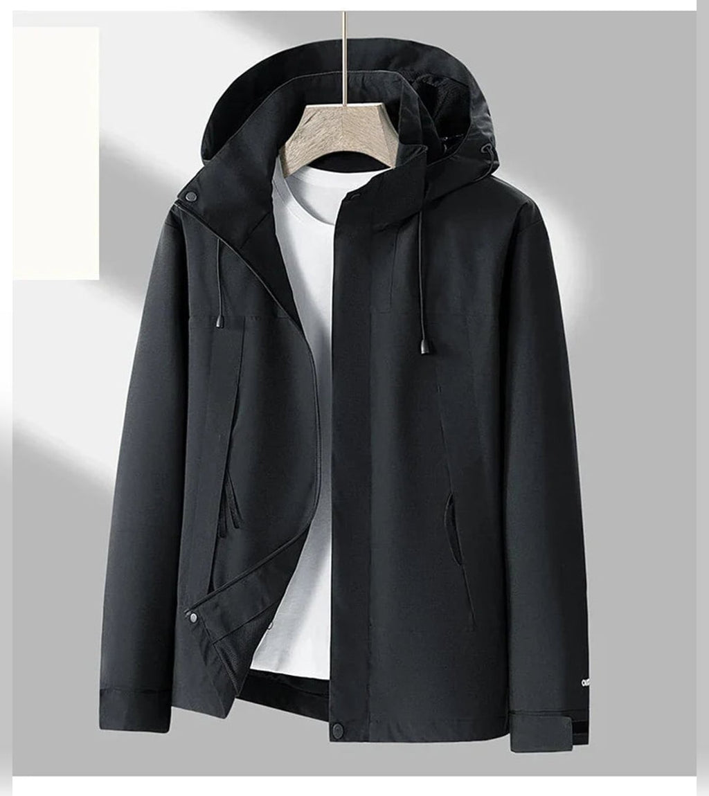 men's hooded zip-up light outdoor jacket in black