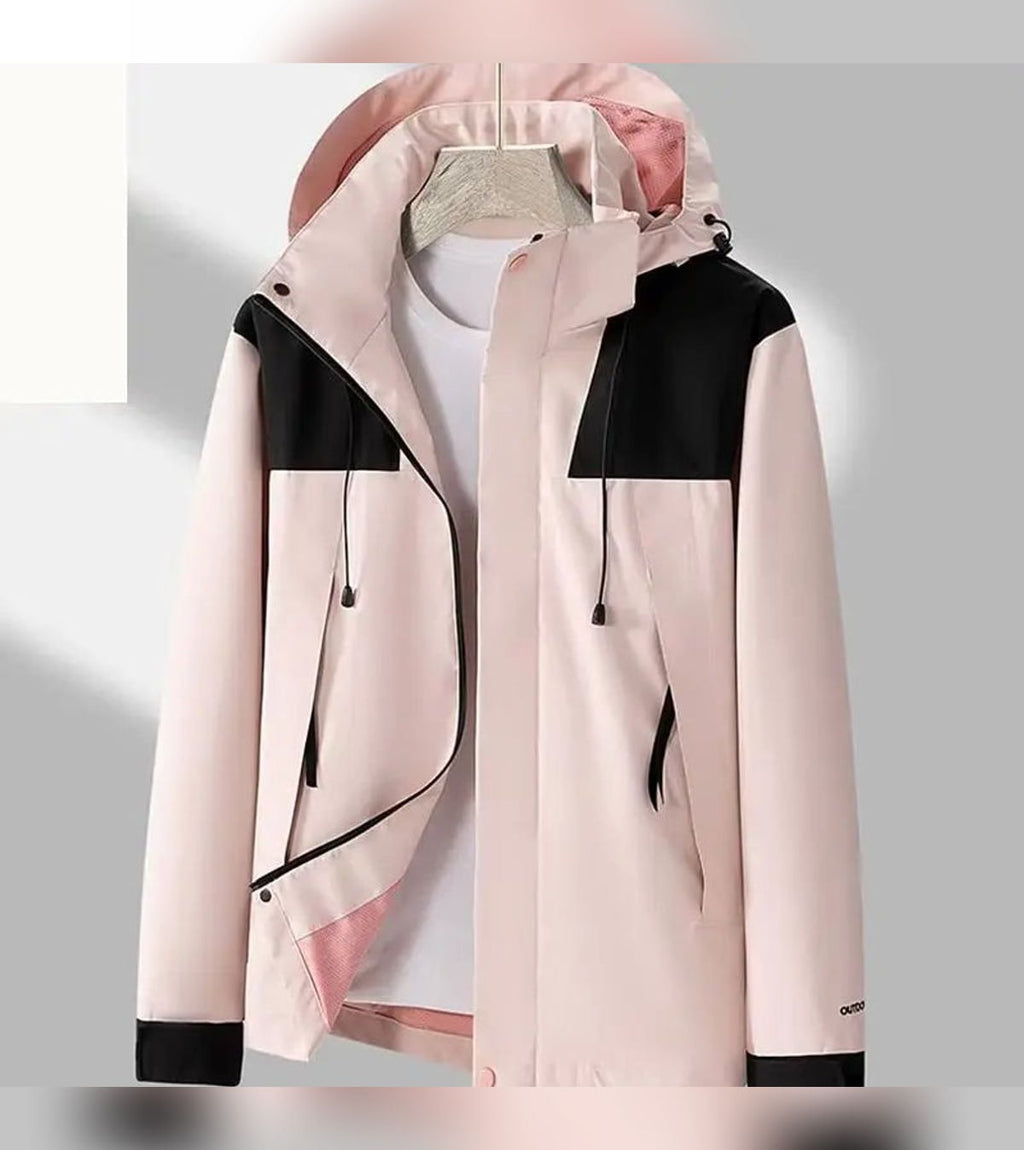men's hooded zip-up light outdoor jacket in light pink
