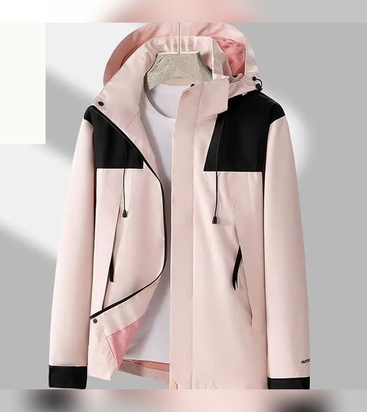 men's hooded zip-up light outdoor jacket in light pink