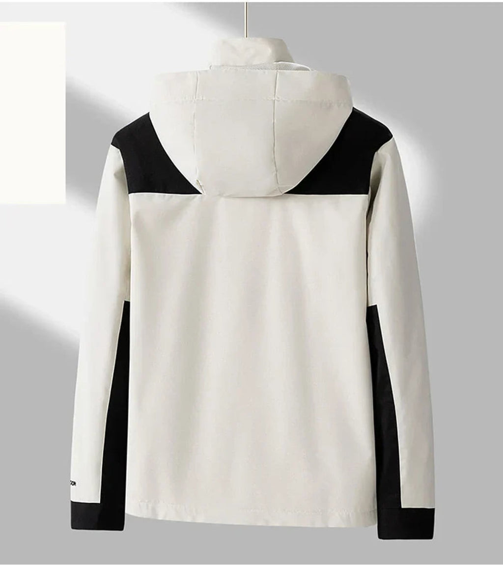 men's hooded zip-up light outdoor jacket in off-white