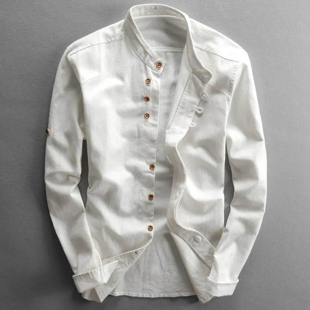 men's japanese style camp collar shirt in white