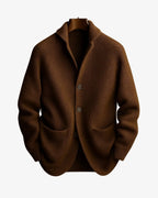 men's knit cardigan sweater with button front in brown