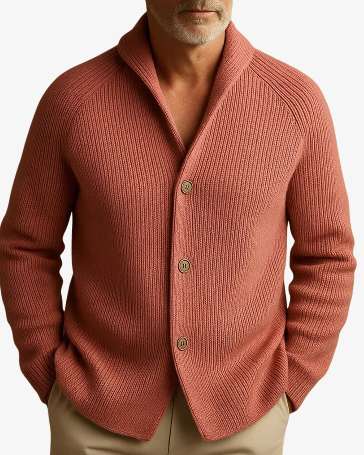 men's knit cardigan sweater with button front in pink