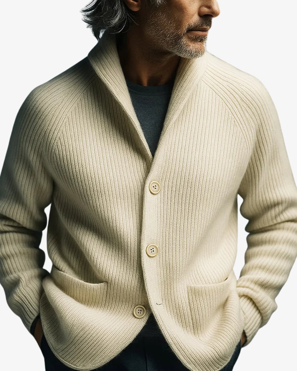 men's knit cardigan sweater with button front in white
