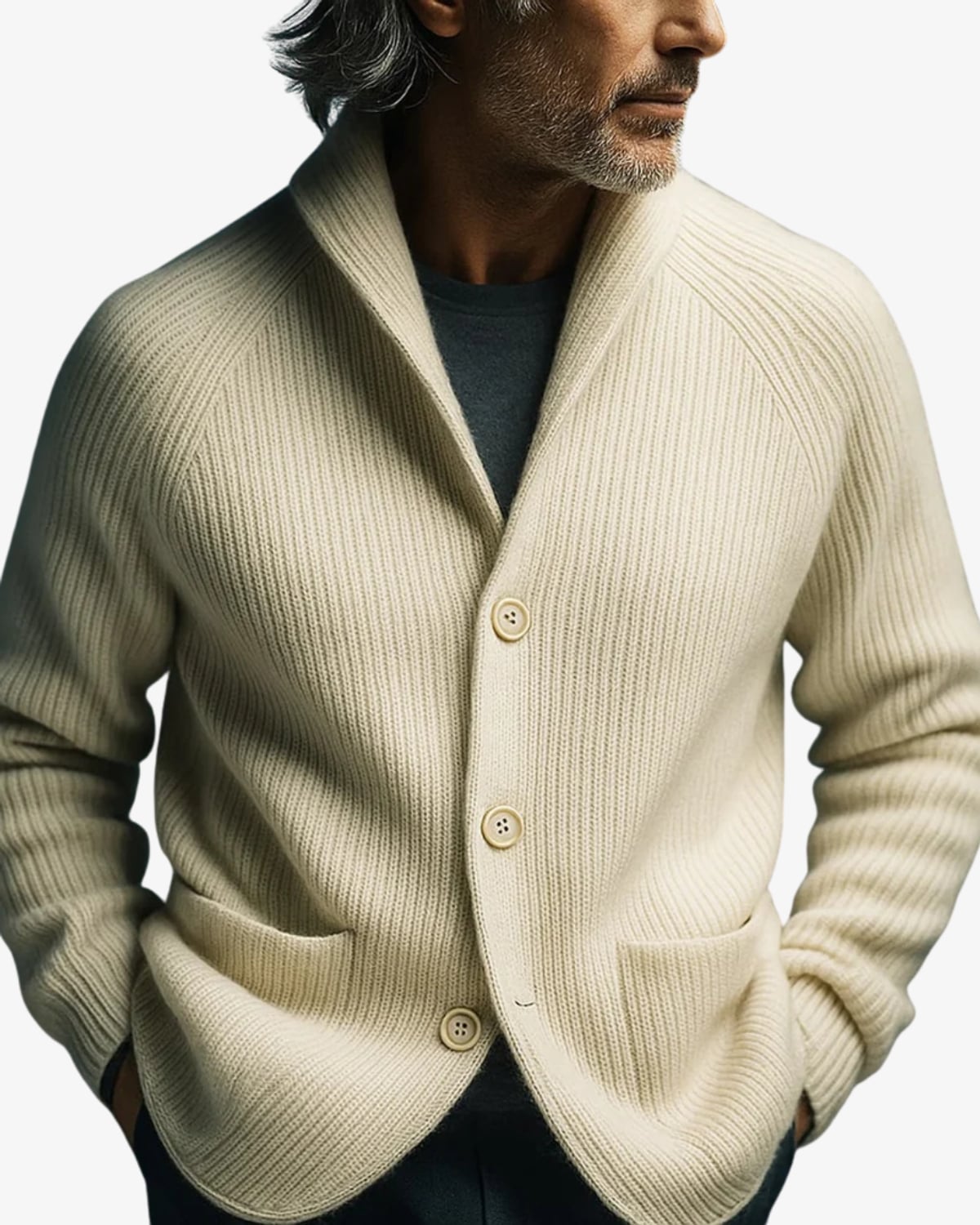 men's knit cardigan sweater with button front in white
