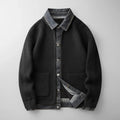 men's knitted cardigan with denim collar in black
