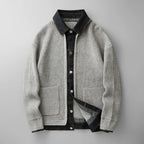 men's knitted cardigan with denim collar in gray