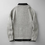 men's knitted cardigan with denim collar in gray