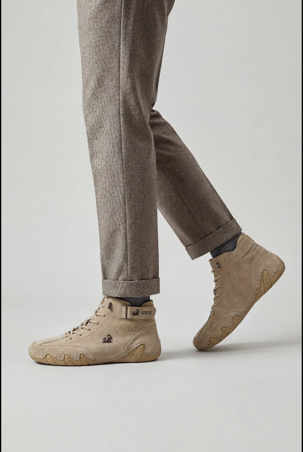 men's lace-up high top sneaker boots in beige