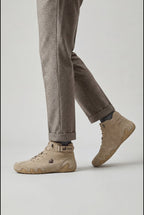 men's lace-up high top sneaker boots in beige