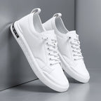men's lace-up low top sneakers in white