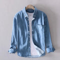 men's long sleeve button-up denim shirt in deep blue