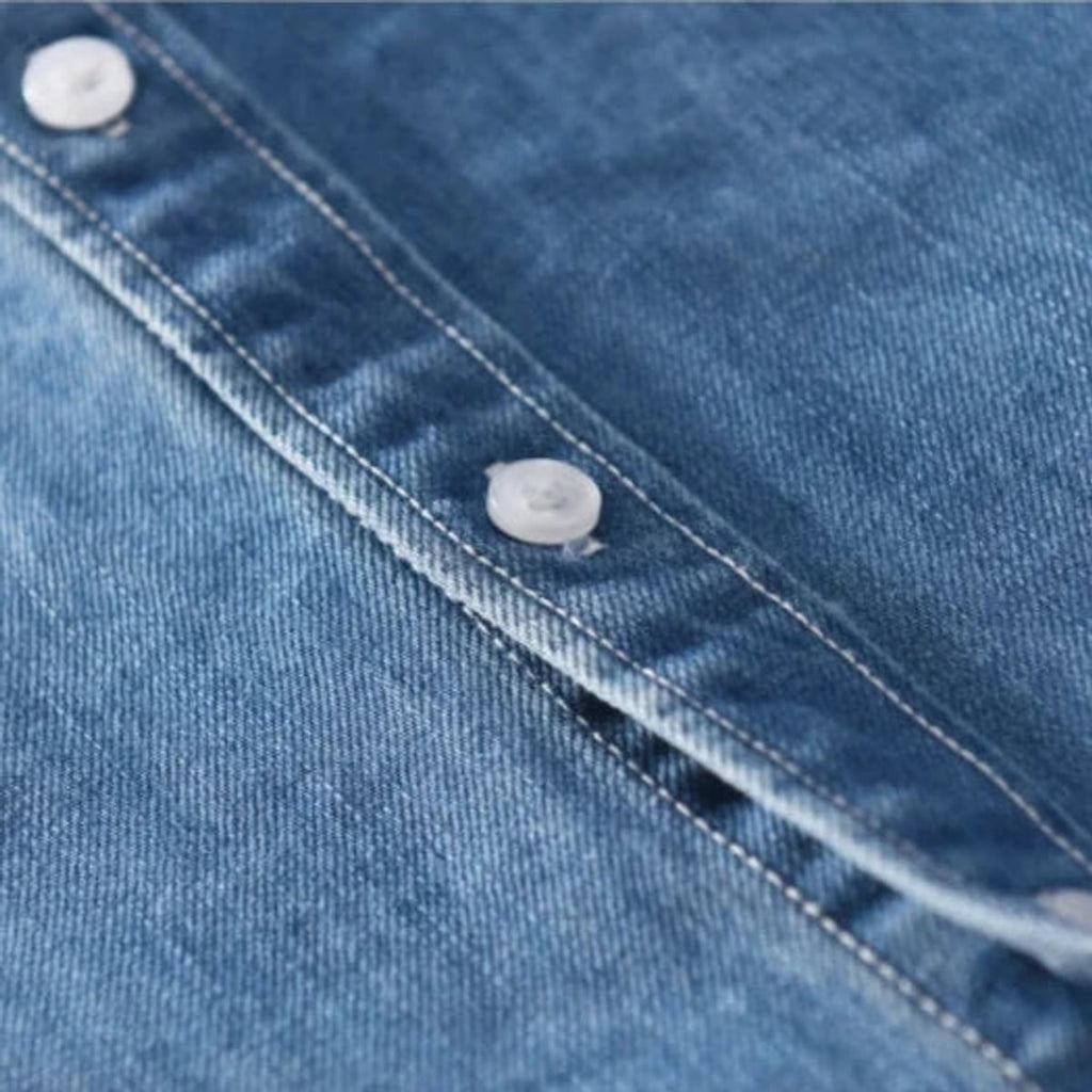 men's long sleeve button-up denim shirt in deep blue