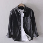men's long sleeve button-up denim shirt in black