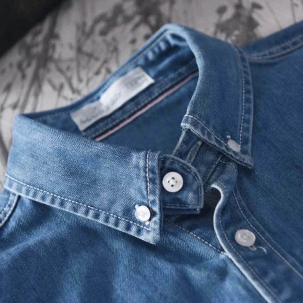 men's long sleeve button-up denim shirt in deep blue