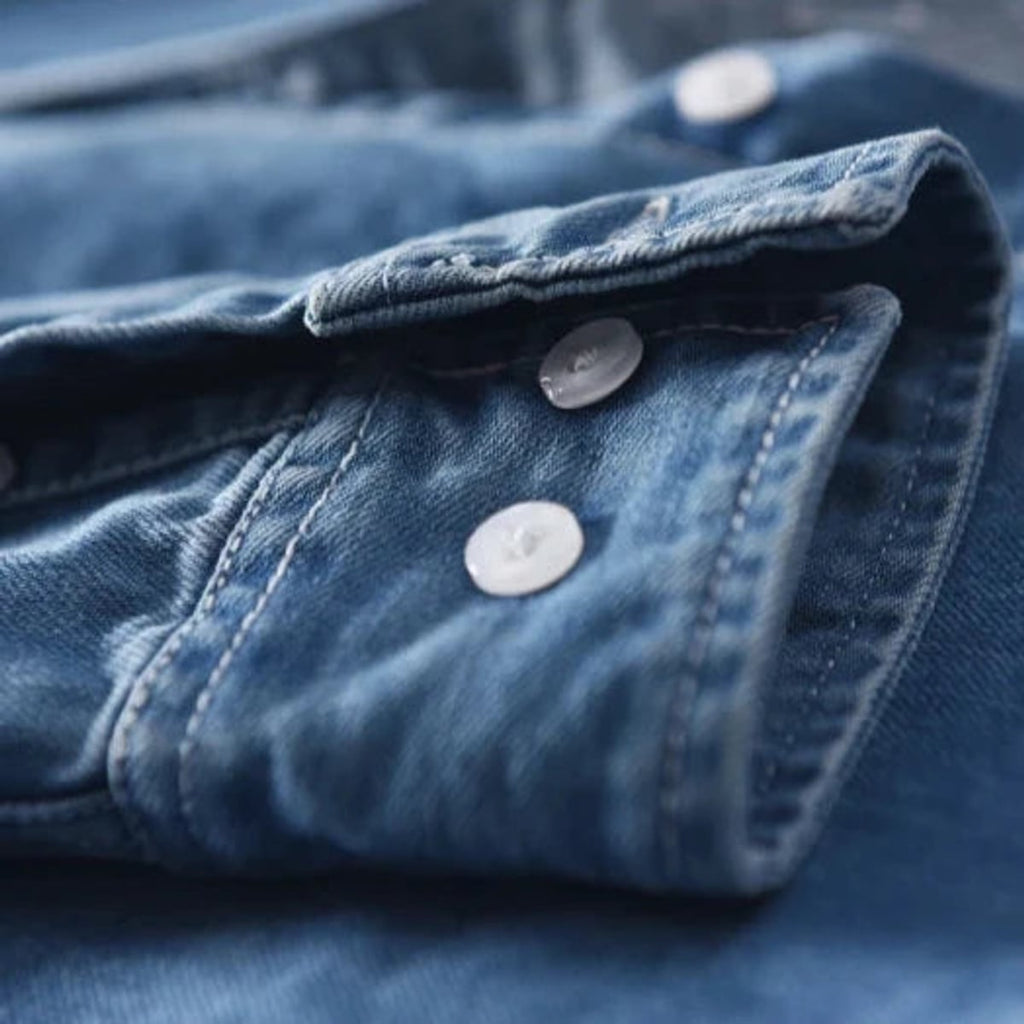 men's long sleeve button-up denim shirt in deep blue
