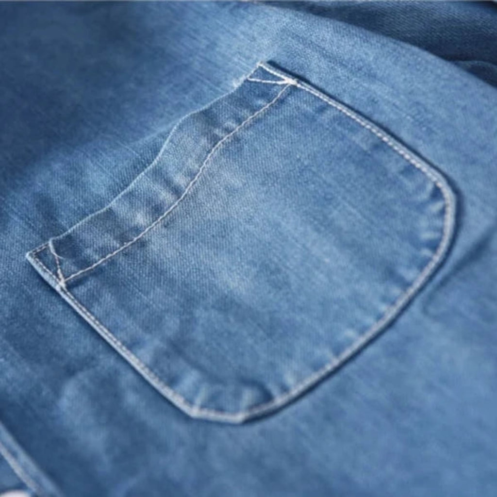 men's long sleeve button-up denim shirt in light blue