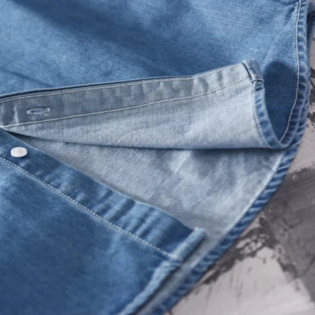 men's long sleeve button-up denim shirt