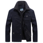 men's long sleeve button-up jacket in dark blue