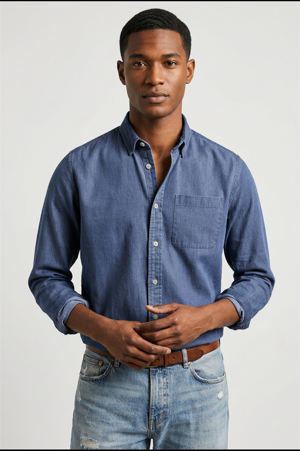 men's long sleeve button-up shirt in blue