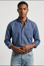 men's long sleeve button-up shirt in blue