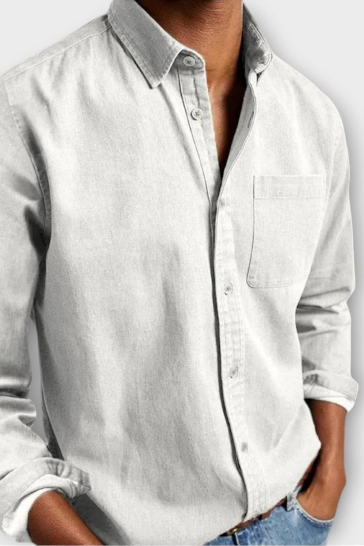 men's long sleeve button-up shirt in light gray