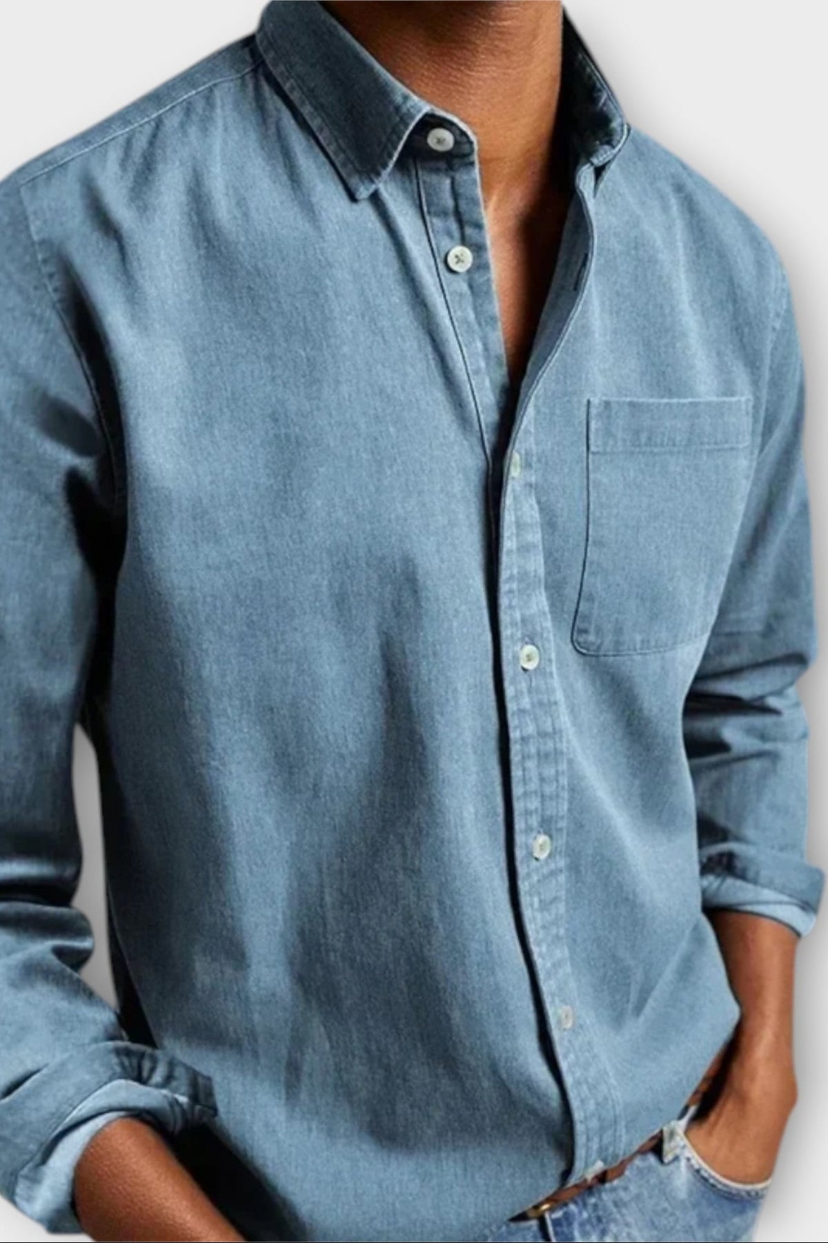 men's long sleeve button-up shirt in light blue